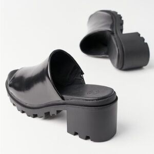 UO Black Chunky Heel Slide Sandals